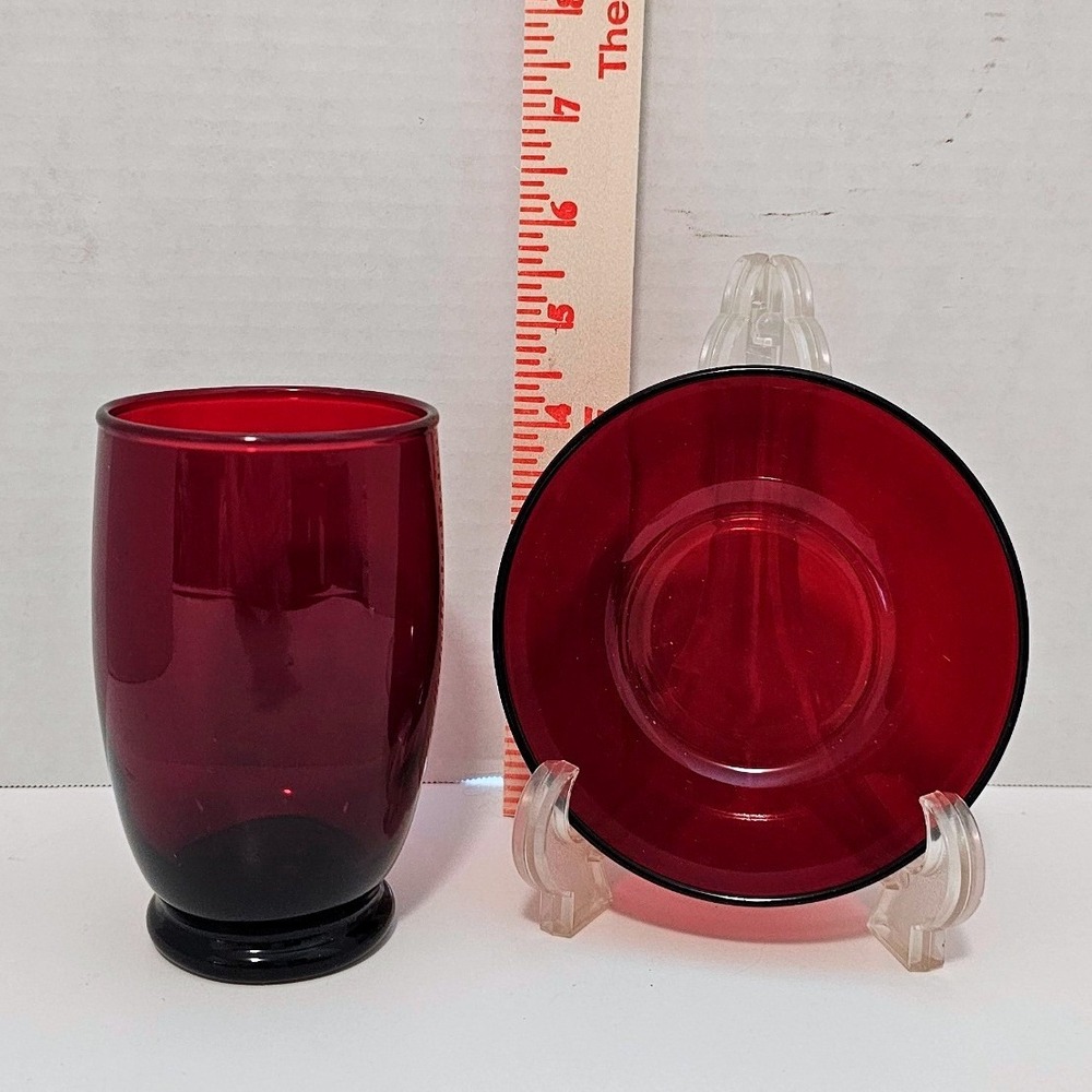 Anchor Hocking Royal Ruby Red Baltic Footed Tumbler and Bowl Set Vintage Glass